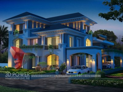 elegant bungalow night visualizatio with photo realistic exterior 3d rendering